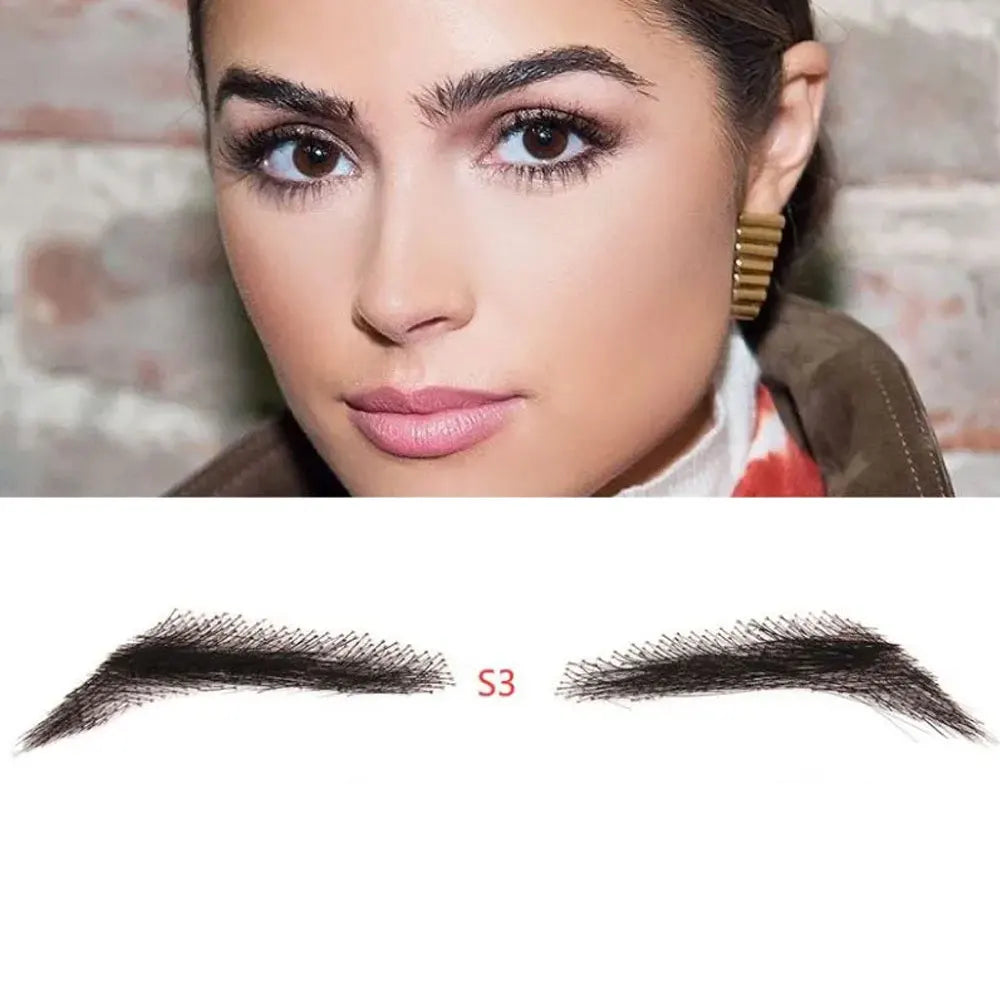 Fake Eyebrow Realistic100%Human Hair Full Hand Tied Hair Black False Eyebrow Lace Invisible Fake Eyebrow for Makeup Women andMan