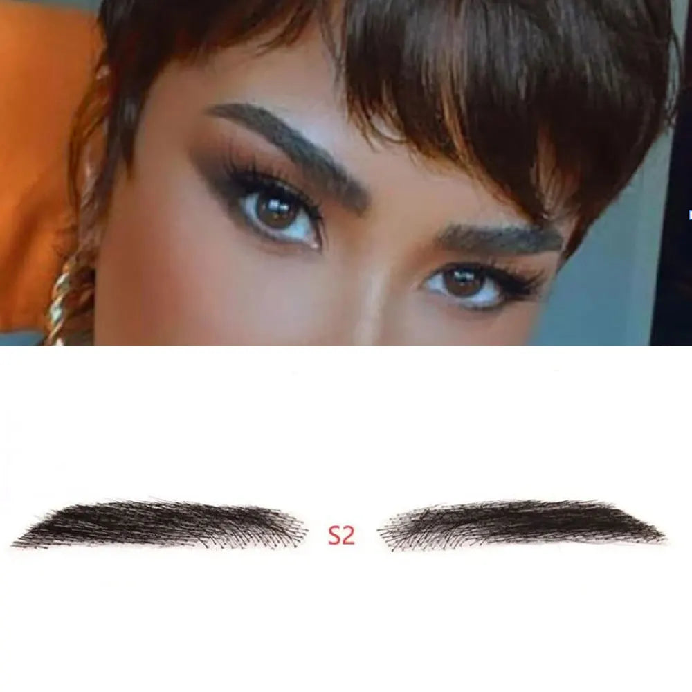 Fake Eyebrow Realistic100%Human Hair Full Hand Tied Hair Black False Eyebrow Lace Invisible Fake Eyebrow for Makeup Women andMan