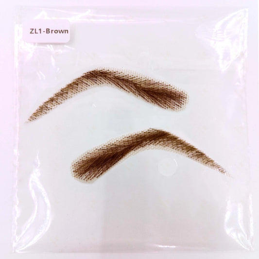Fake Eyebrows Hair Extensions Handmade 100% Human Hair Lace Eyebrows One Pair False Eyebrow Extensions for Women (Black/Brown)