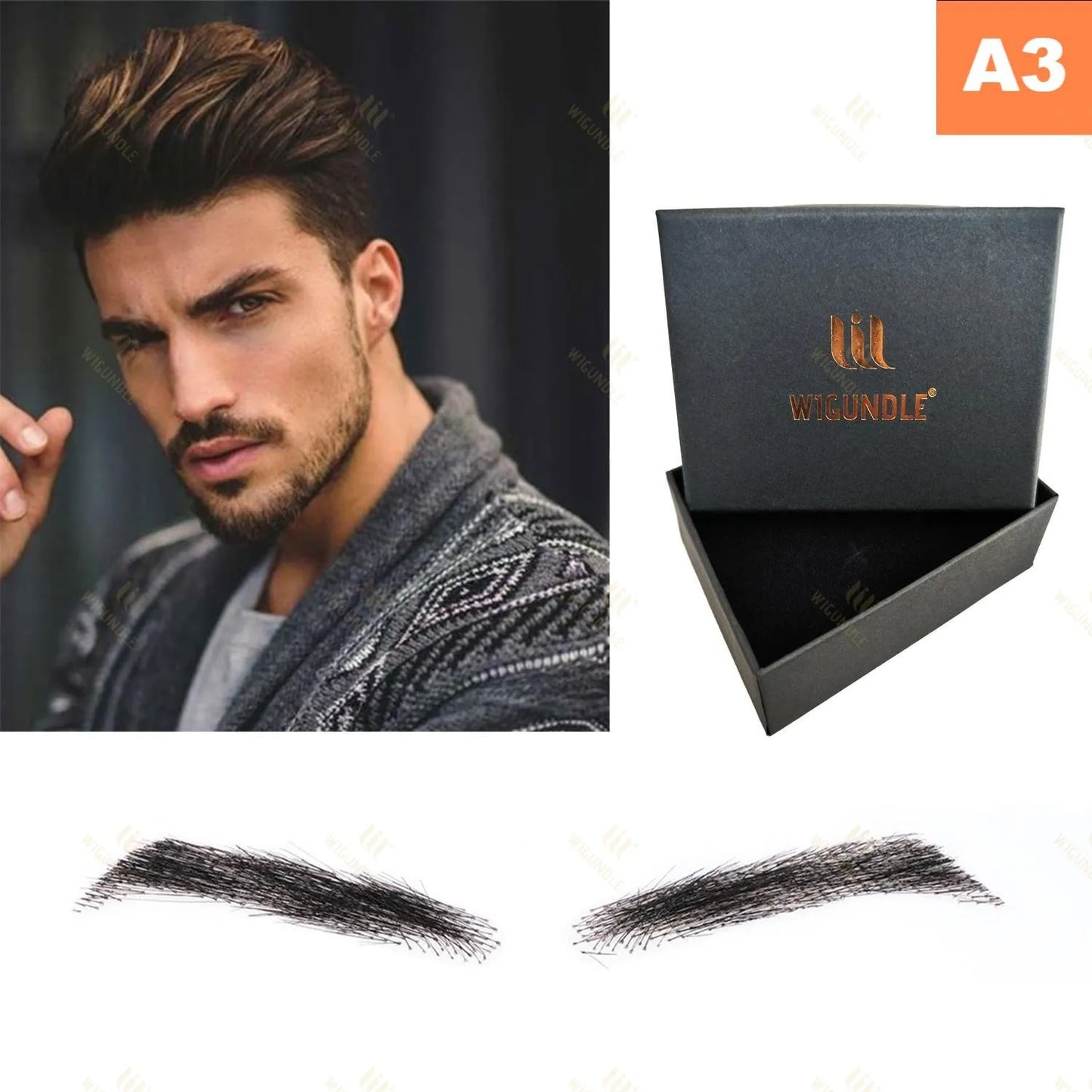 WIGUNDLE Fake Eyebow Women Or Man Hair Brazilian Hair invisible Handmade 100% Human Hair Fake Eyebrows Hand Tied False Eyebrows