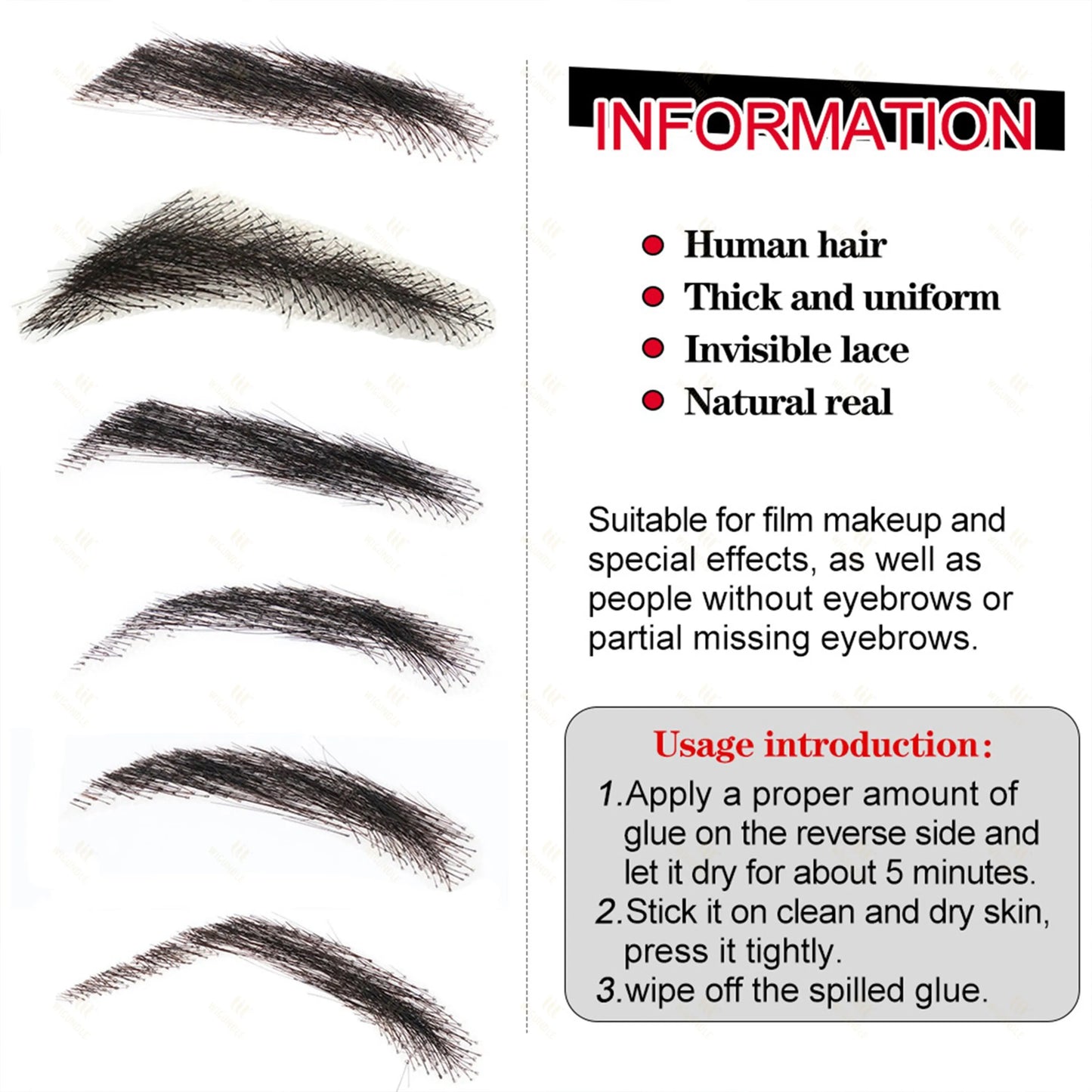 Fake Eyebrows Hair Extensions Handmade 100% Human Hair Lace Eyebrows One Pair False Eyebrow Extensions for Women (Black/Brown)