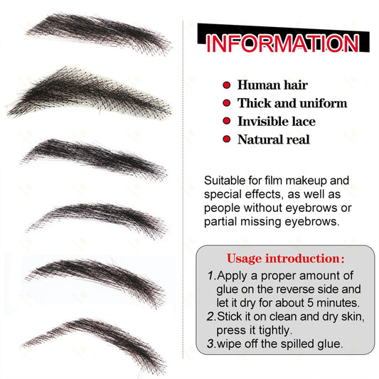 Fake Eyebrows Handmade 100% Human Hair Swiss Lace Eyebrows False Eyebrow Extensions for Women Six Eyebrow Types to Choose From