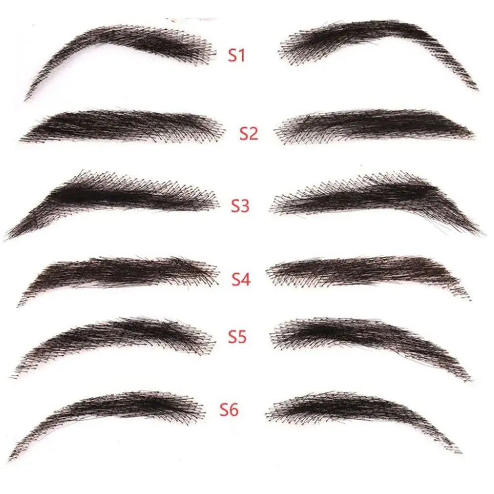 Fake Eyebrow Realistic100%Human Hair Full Hand Tied Hair Black False Eyebrow Lace Invisible Fake Eyebrow for Makeup Women andMan