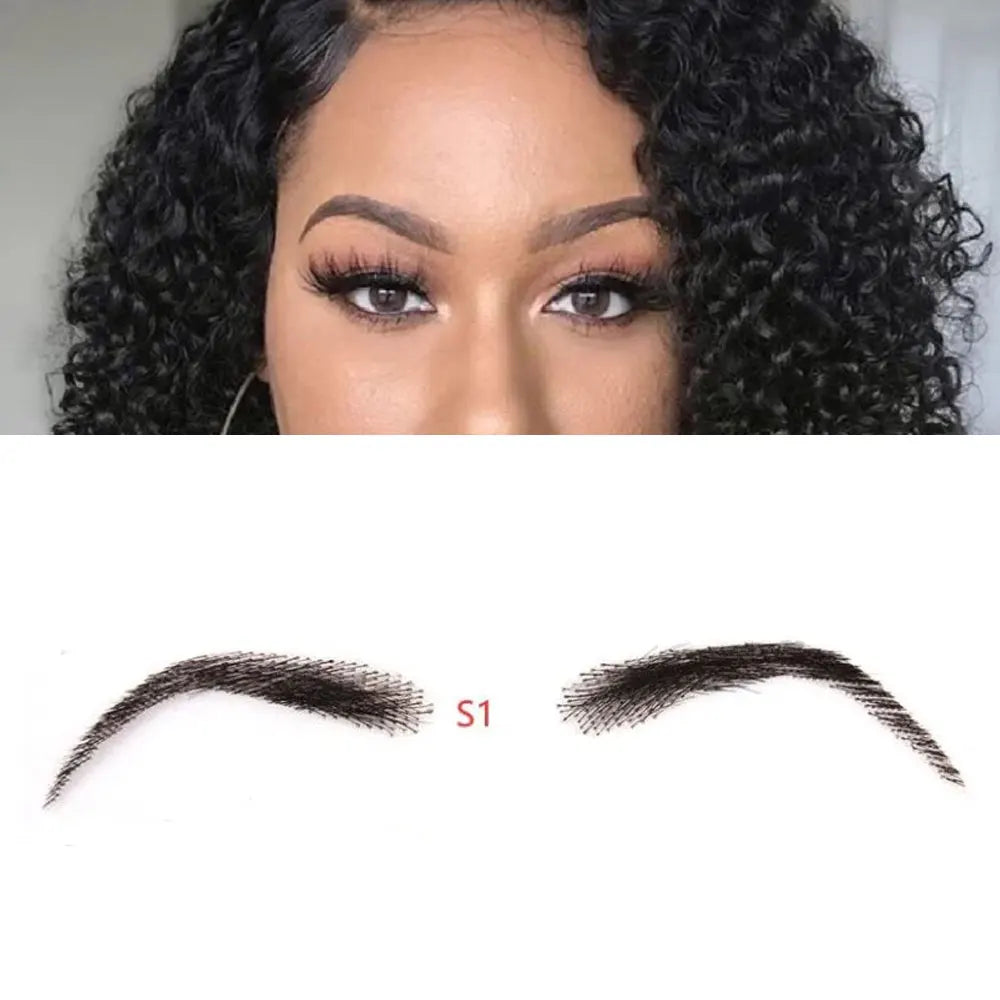 Fake Eyebrow Realistic100%Human Hair Full Hand Tied Hair Black False Eyebrow Lace Invisible Fake Eyebrow for Makeup Women andMan